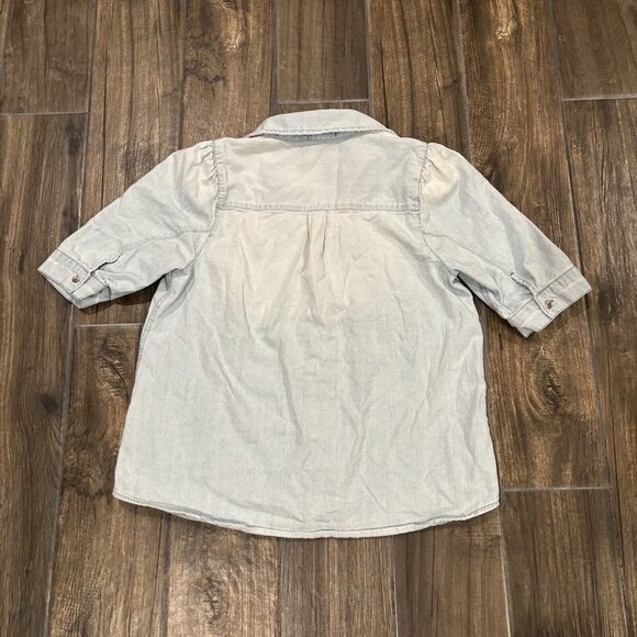 Democracy Elbow Puff Sleeve Button Down Washed Blue Denim Shirt Small (123) - Picture 3 of 7